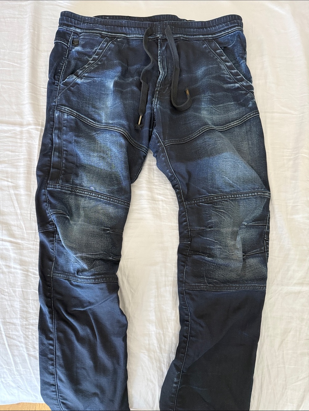 G-Star Men's Washed Indigo Straight Jeans with Drawstring